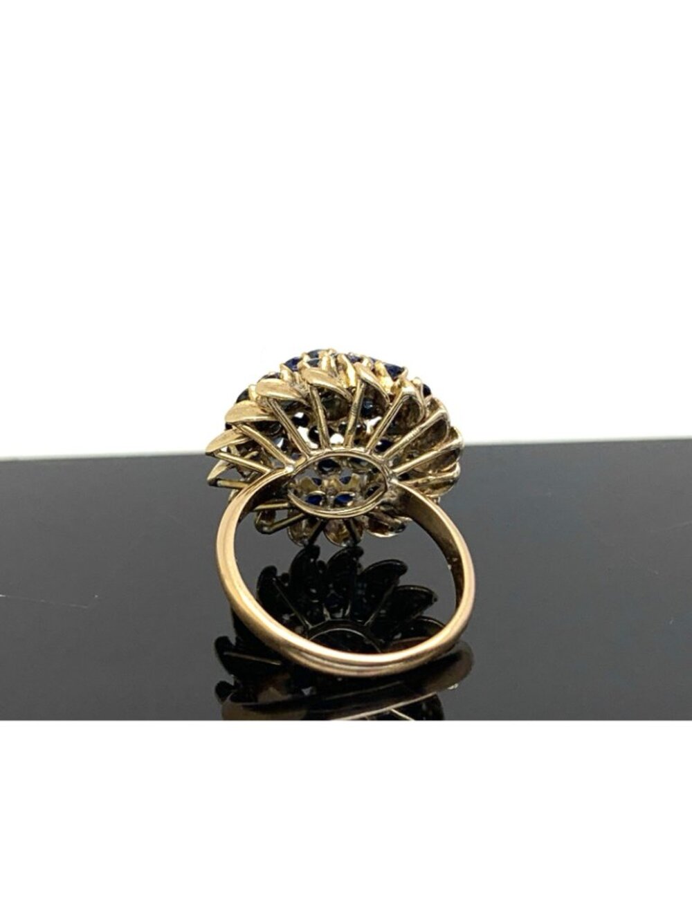 Blue Sapphire Dome Cocktail Women's Ring 14k Yellow Gold Estate Jewelry Size 7 - Picture 13 of 16